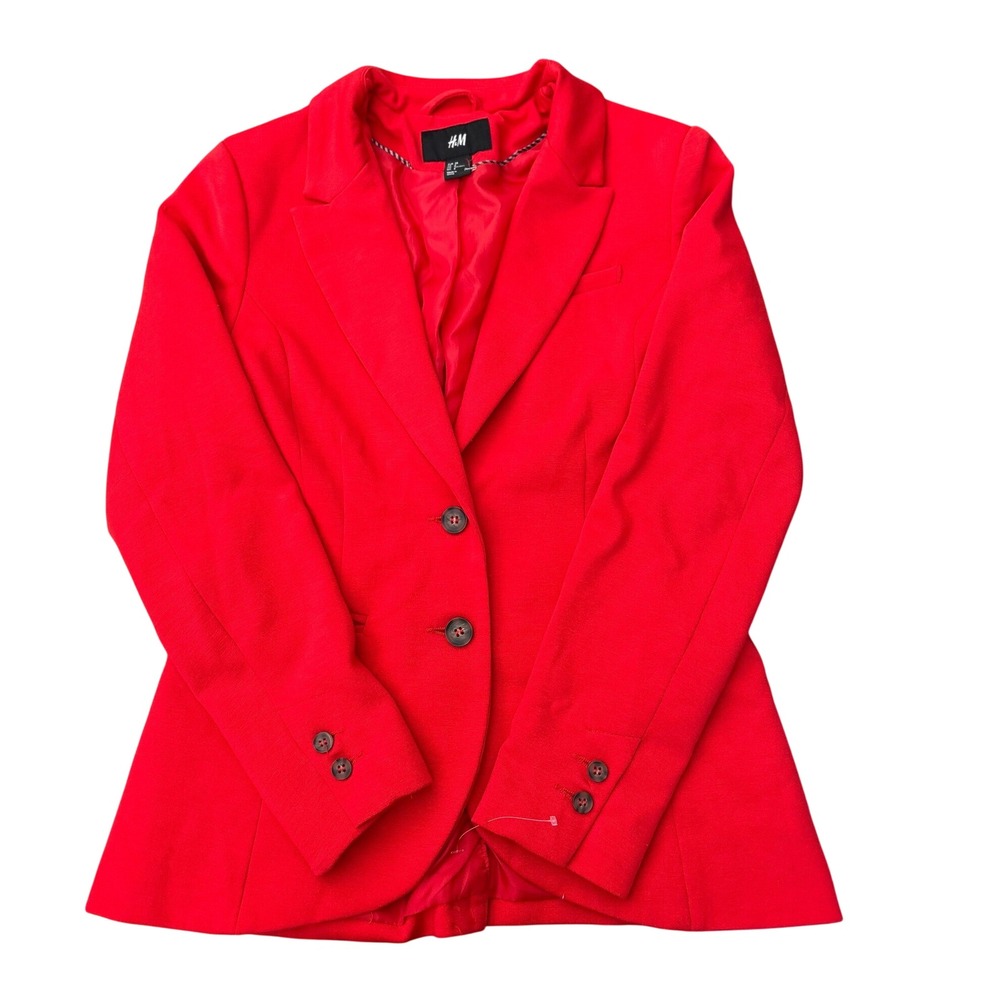 HM Womens Red Fitted Two Button Blazer Jacket Size 8 Notched Lapel Lined